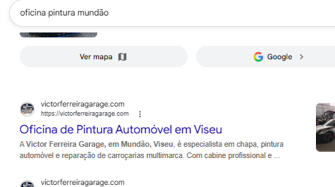 Victor Ferreira Garage nos resultados do Google para oficina de pintura automóvel em Viseu